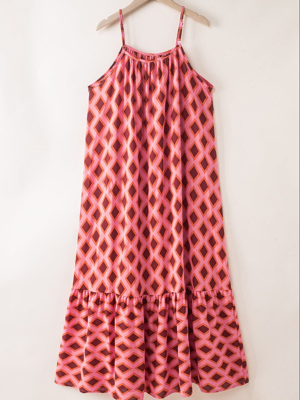 Chic Red Geometric Print Bohemian Maxi Dress