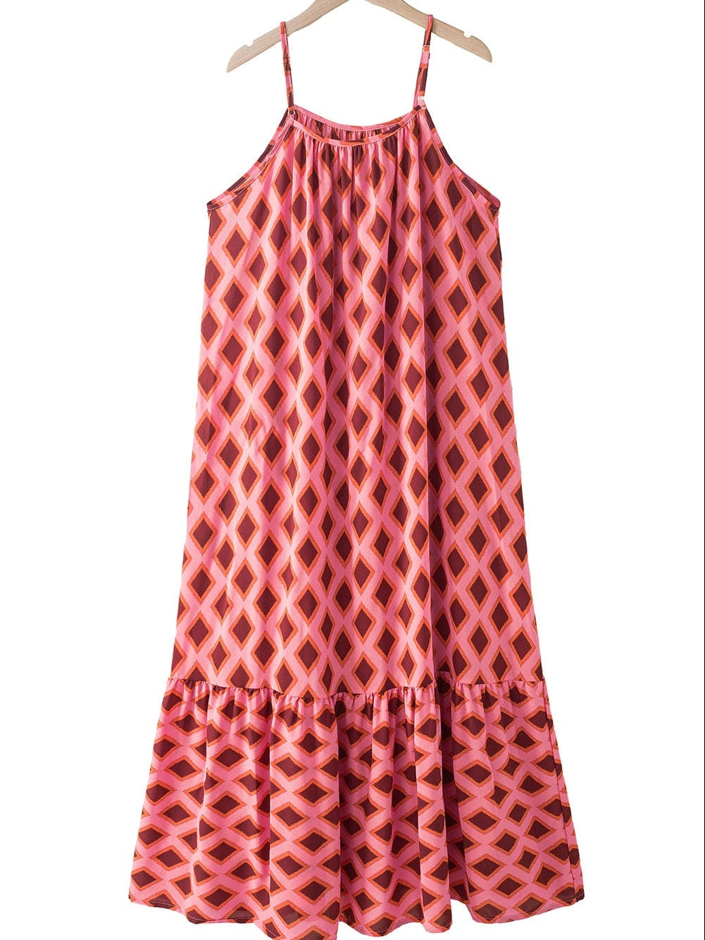 Chic Red Geometric Print Bohemian Maxi Dress