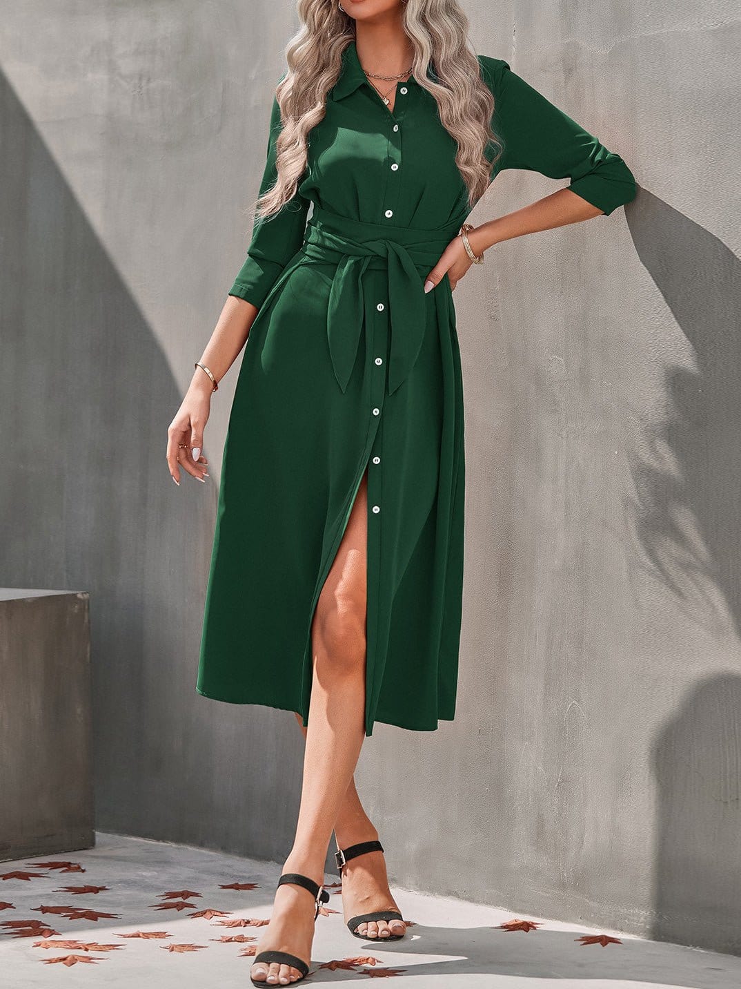 Chic Single Button Front Shirt Dress with Long Sleeves