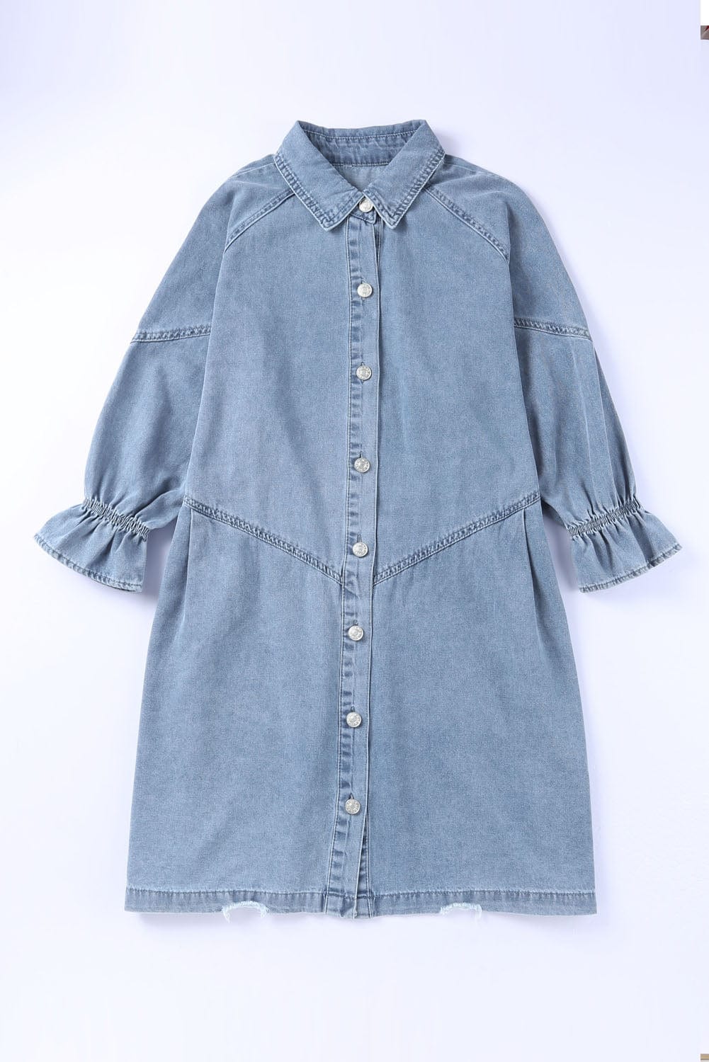 Chic Sky Blue Denim Mini Dress with Button Detail