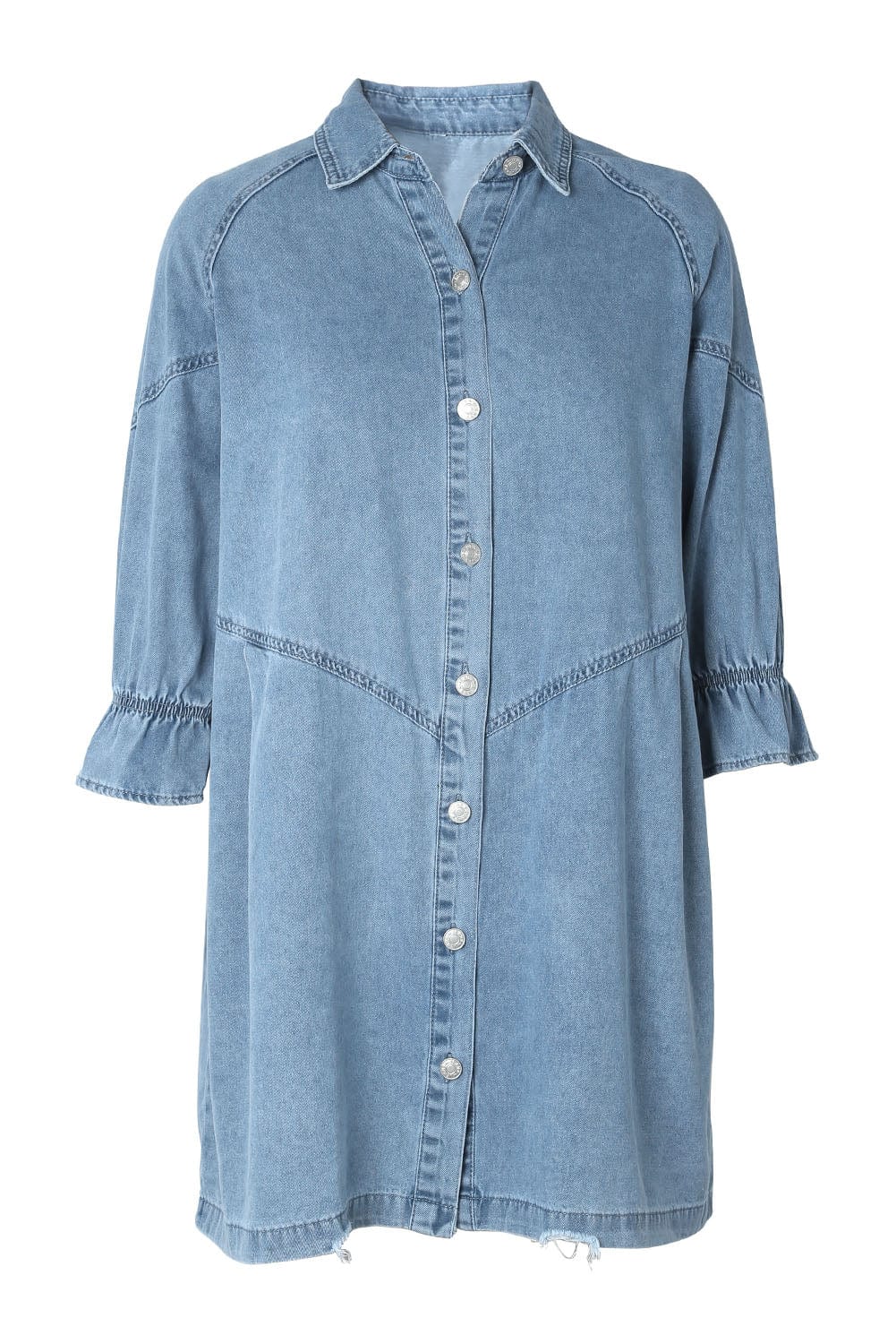 Chic Sky Blue Denim Mini Dress with Button Detail