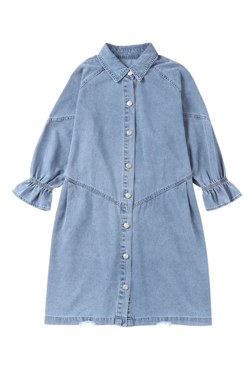 Chic Sky Blue Denim Mini Dress with Button Detail