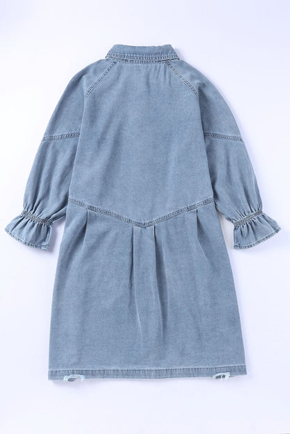 Chic Sky Blue Denim Mini Dress with Button Detail