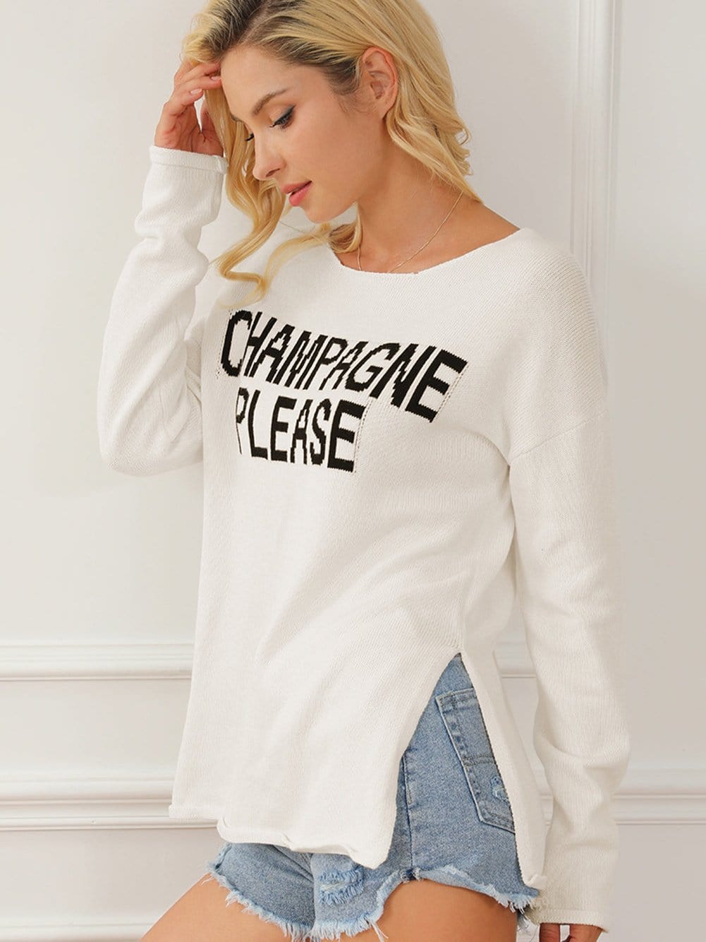 Chic Snow White Champagne Lover Sweater