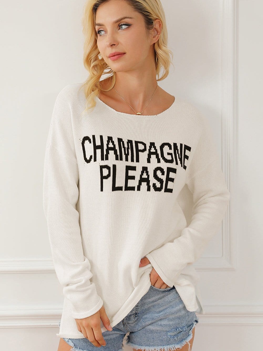 Chic Snow White Champagne Lover Sweater