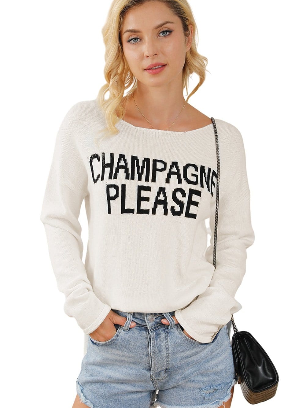 Chic Snow White Champagne Lover Sweater