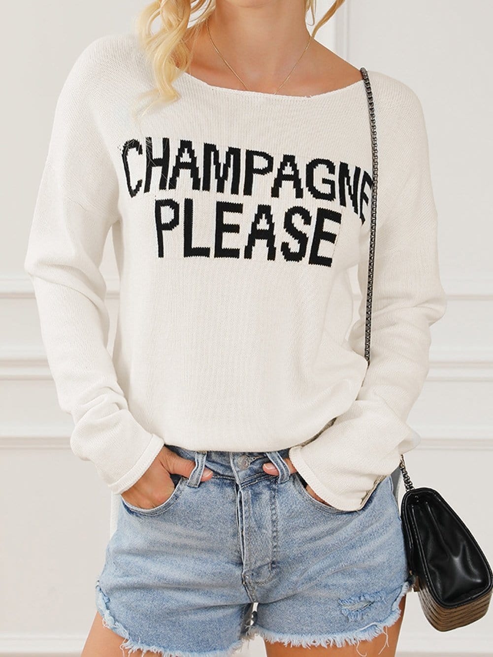 Chic Snow White Champagne Lover Sweater