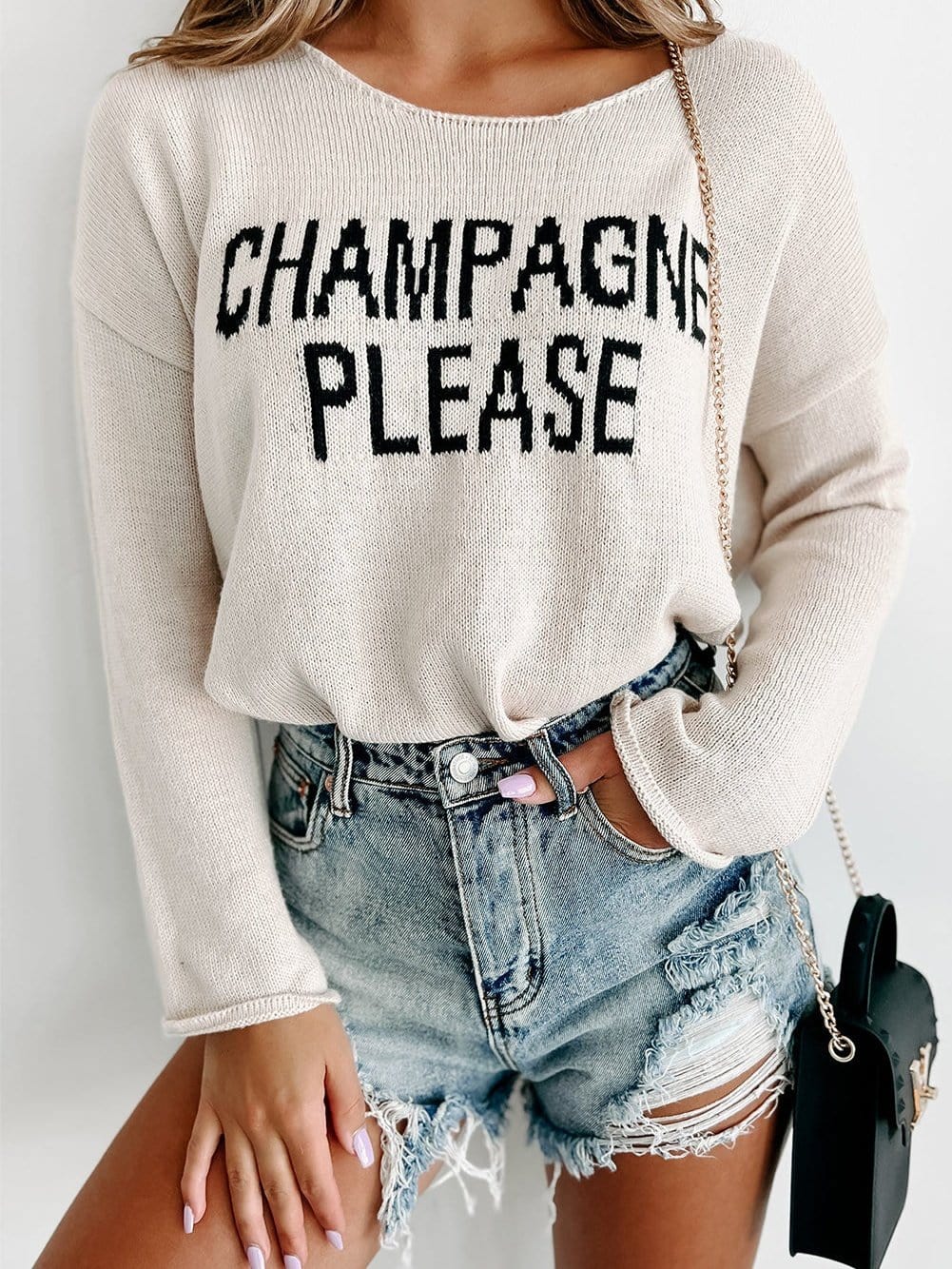 Chic Snow White Champagne Lover Sweater