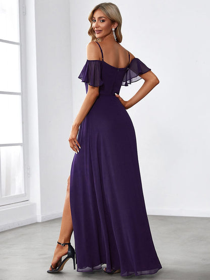 Chic Split Chiffon Dress With Spaghetti Straps