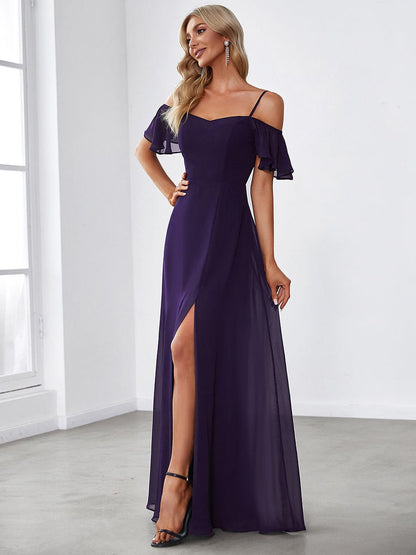 Chic Split Chiffon Dress With Spaghetti Straps