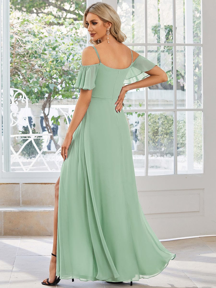 Chic Split Chiffon Dress With Spaghetti Straps