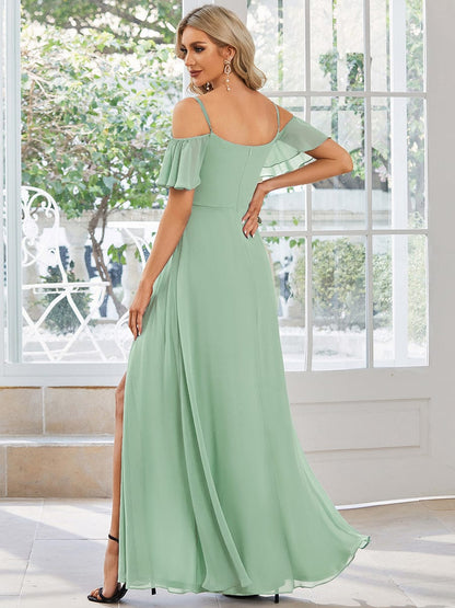 Chic Split Chiffon Dress With Spaghetti Straps