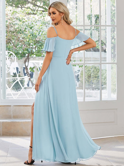 Chic Split Chiffon Dress With Spaghetti Straps