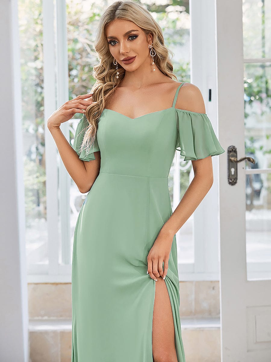 Chic Split Chiffon Dress With Spaghetti Straps