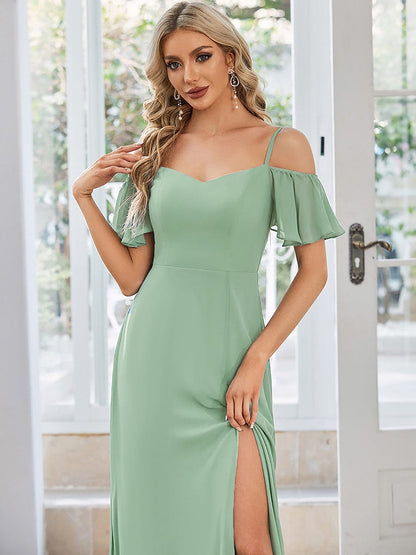 Chic Split Chiffon Dress With Spaghetti Straps