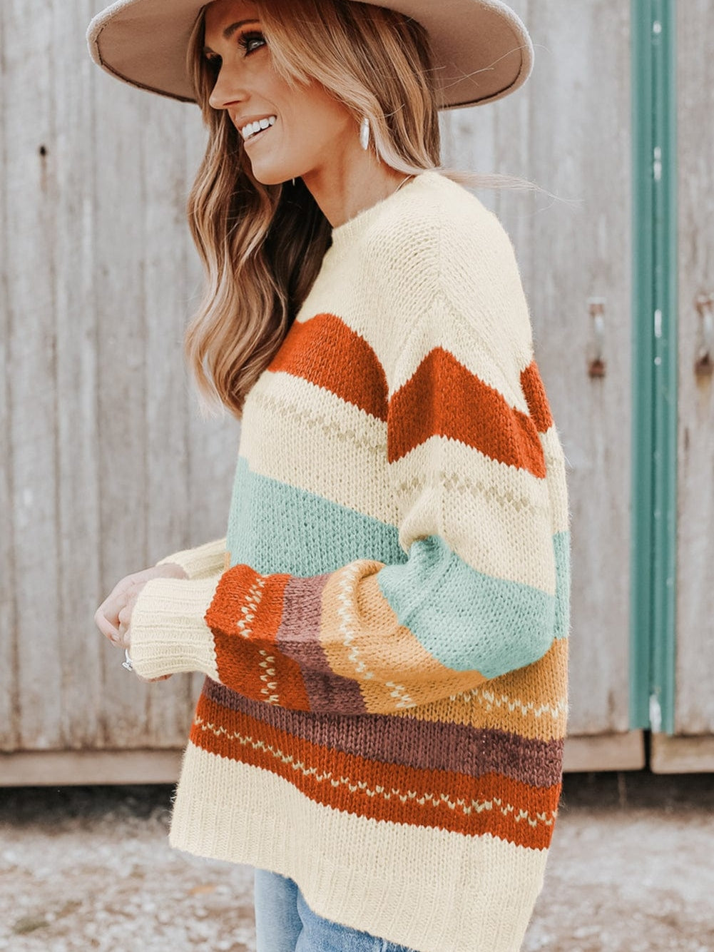 Chic Striped Colorblock Drop-Shoulder Sweater