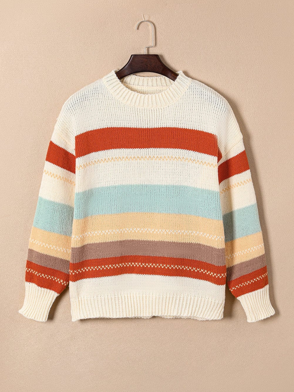 Chic Striped Colorblock Drop-Shoulder Sweater