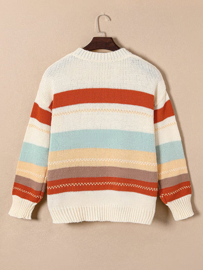 Chic Striped Colorblock Drop-Shoulder Sweater