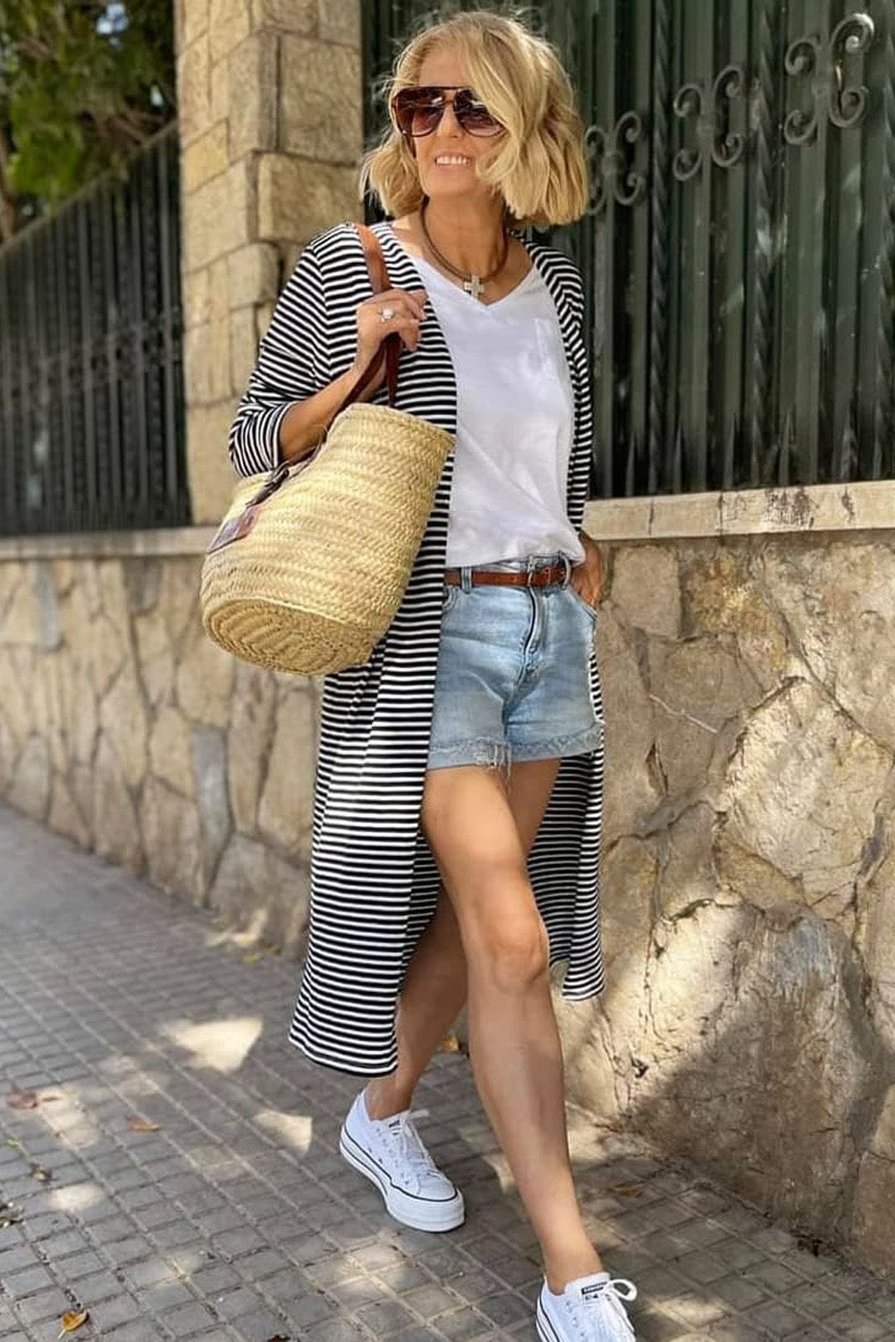 Chic Striped Knit Cardigan with Open Front