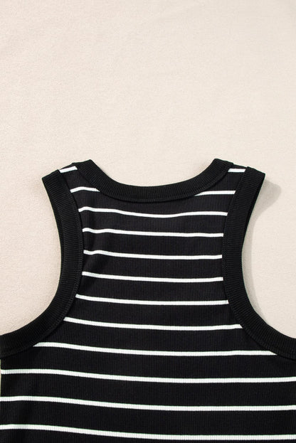 Chic Striped Ribbed Tank Style Mini Dress