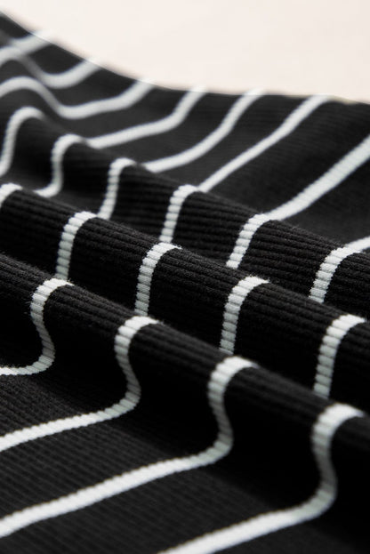 Chic Striped Ribbed Tank Style Mini Dress