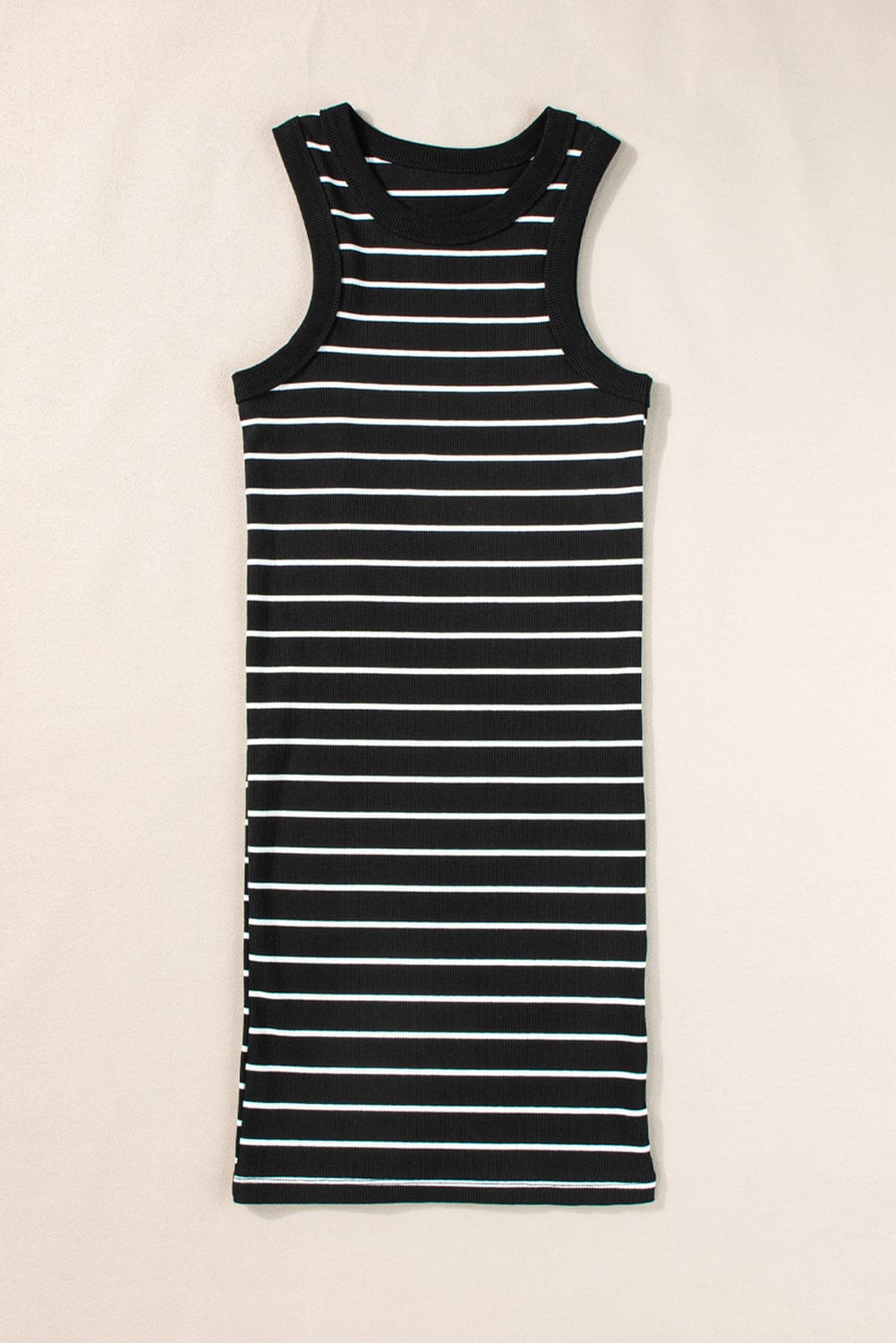 Chic Striped Ribbed Tank Style Mini Dress