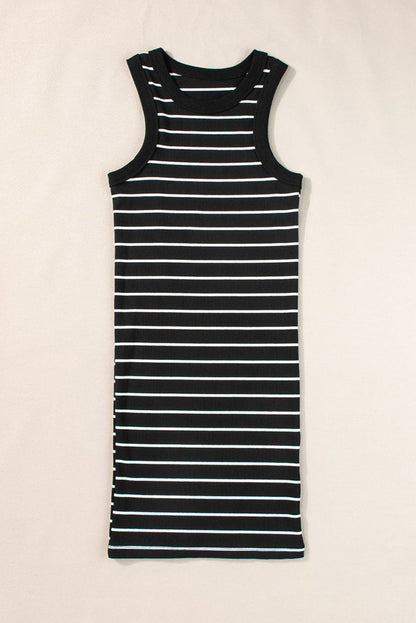 Chic Striped Ribbed Tank Style Mini Dress