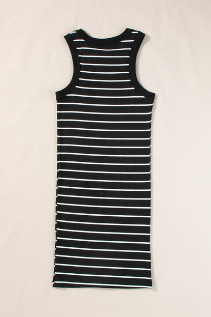 Chic Striped Ribbed Tank Style Mini Dress