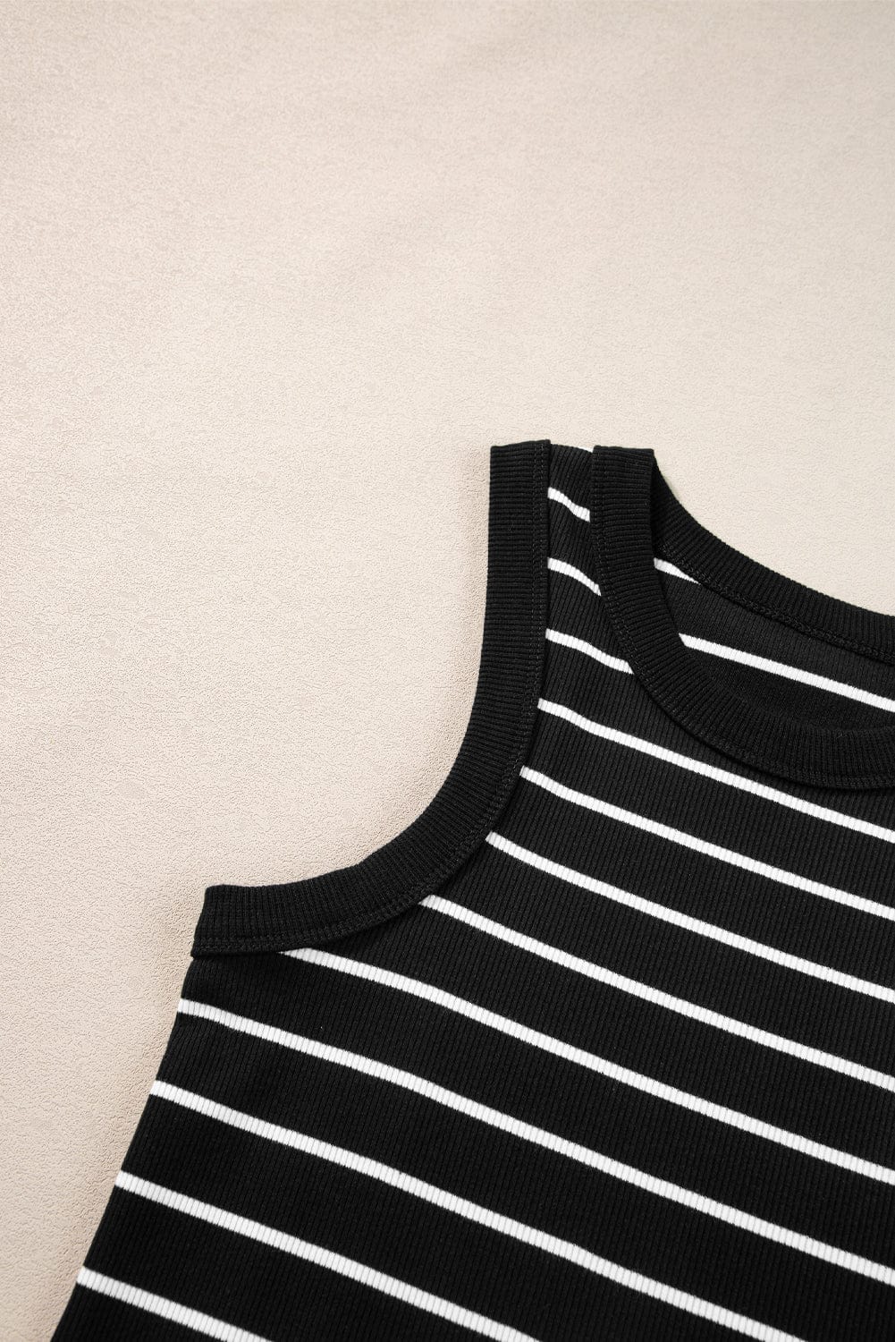 Chic Striped Ribbed Tank Style Mini Dress
