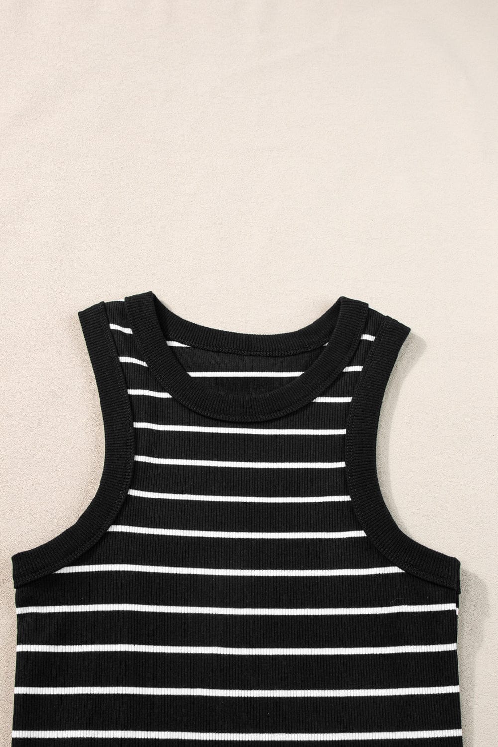 Chic Striped Ribbed Tank Style Mini Dress
