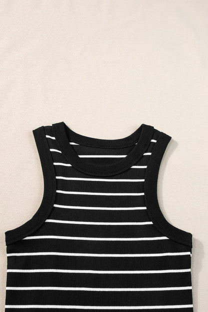 Chic Striped Ribbed Tank Style Mini Dress