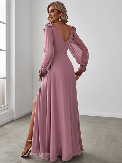 Chic V-Neck A-Line Bridesmaid Dress With High Leg Split