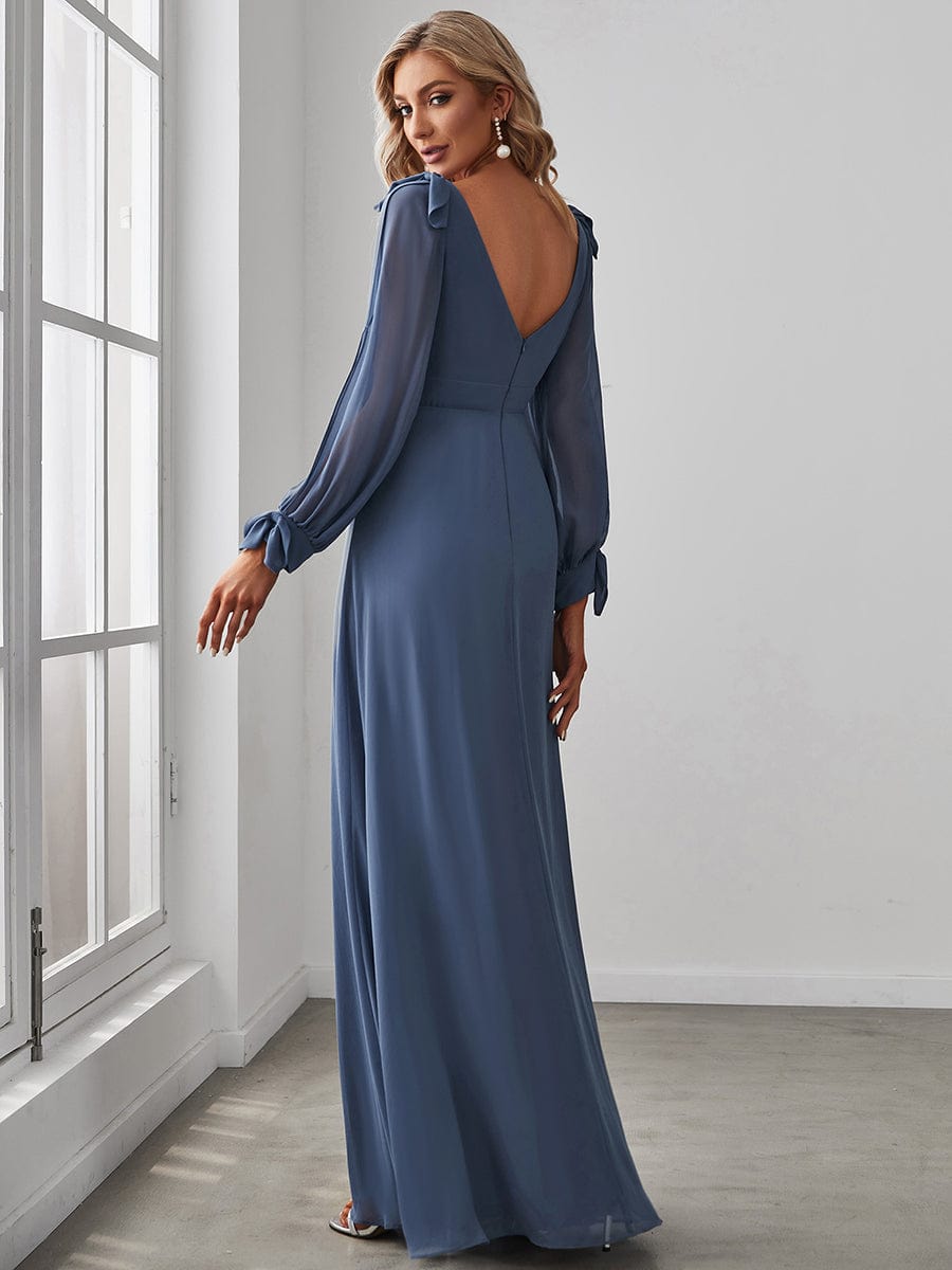 Chic V-Neck A-Line Bridesmaid Dress With High Leg Split