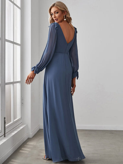 Chic V-Neck A-Line Bridesmaid Dress With High Leg Split