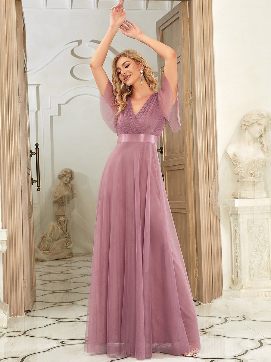 Chic V-Neck A-Line Bridesmaid Gown