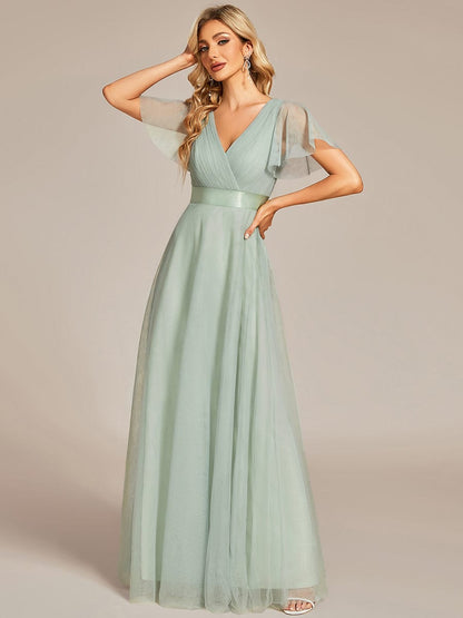 Chic V-Neck A-Line Bridesmaid Gown