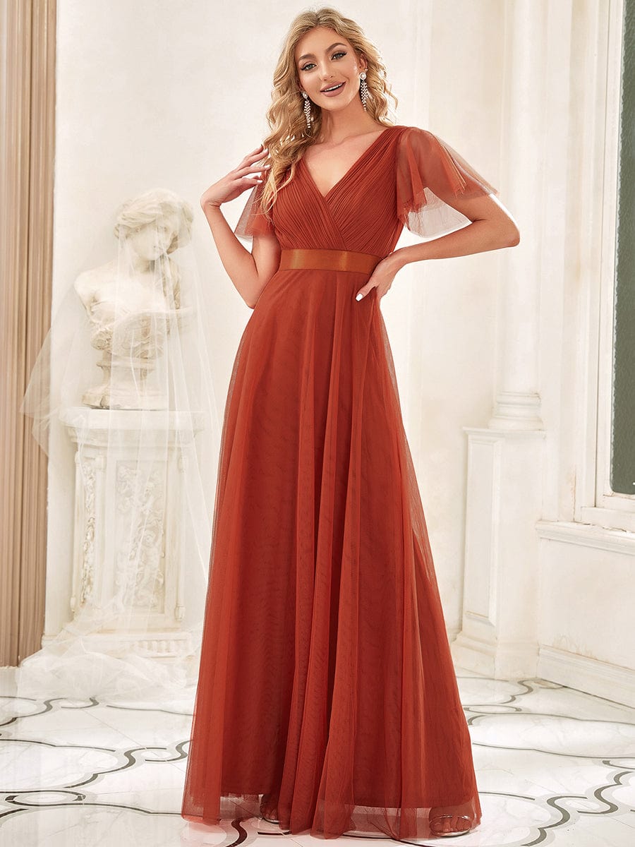 Chic V-Neck A-Line Bridesmaid Gown