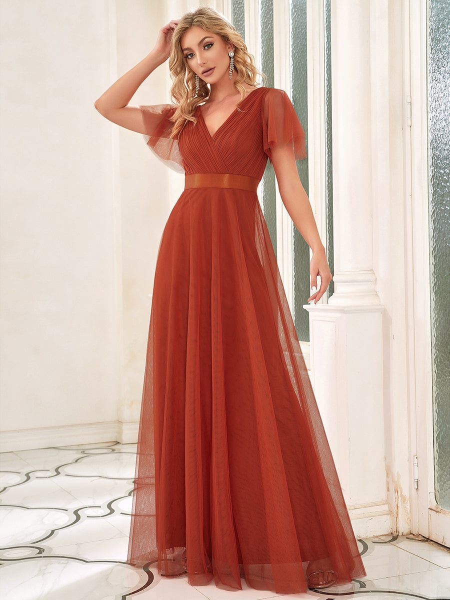 Chic V-Neck A-Line Bridesmaid Gown
