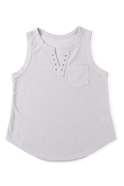 Chic Waffle Knit Eyelet Tank Top with Notched V-Neck