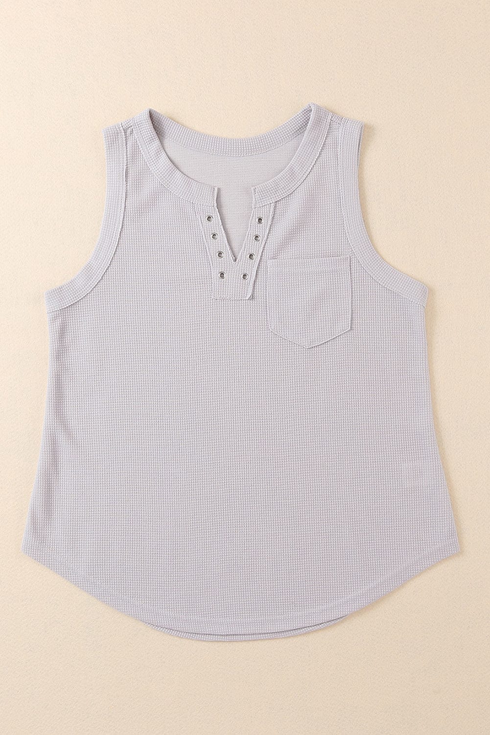 Chic Waffle Knit Eyelet Tank Top with Notched V-Neck