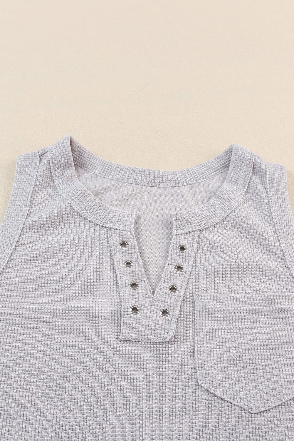 Chic Waffle Knit Eyelet Tank Top with Notched V-Neck