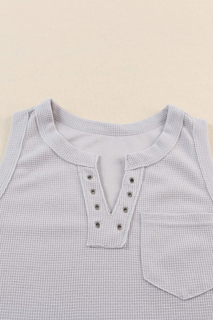 Chic Waffle Knit Eyelet Tank Top with Notched V-Neck