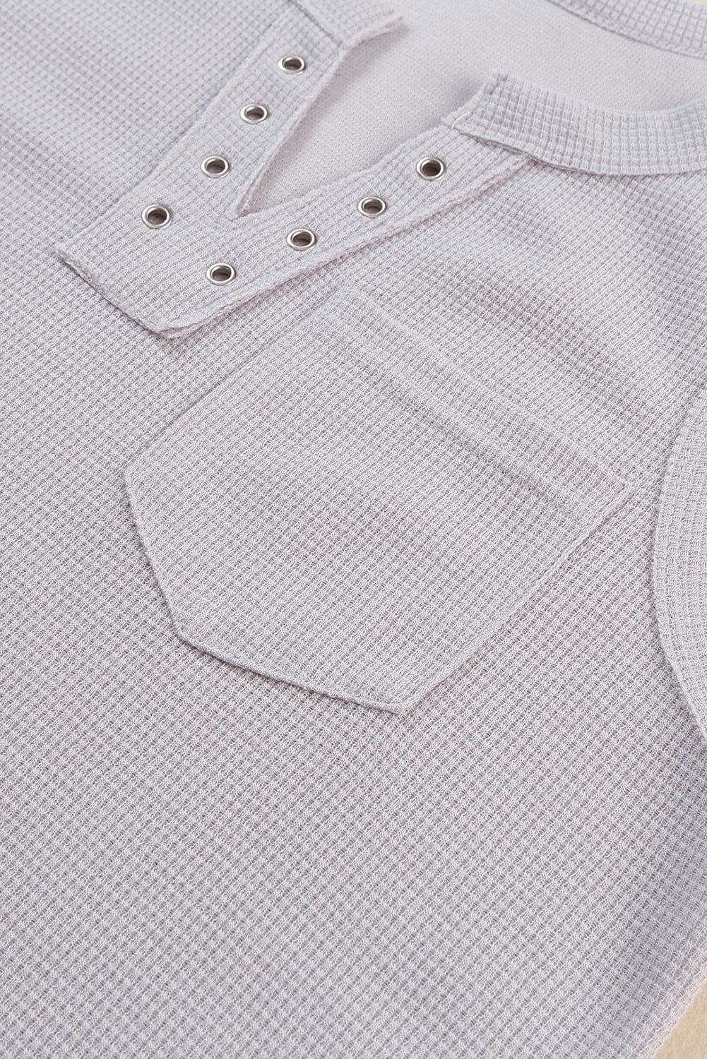 Chic Waffle Knit Eyelet Tank Top with Notched V-Neck