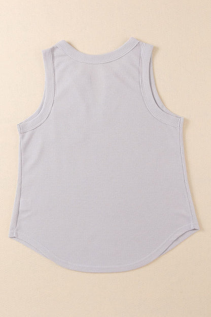 Chic Waffle Knit Eyelet Tank Top with Notched V-Neck