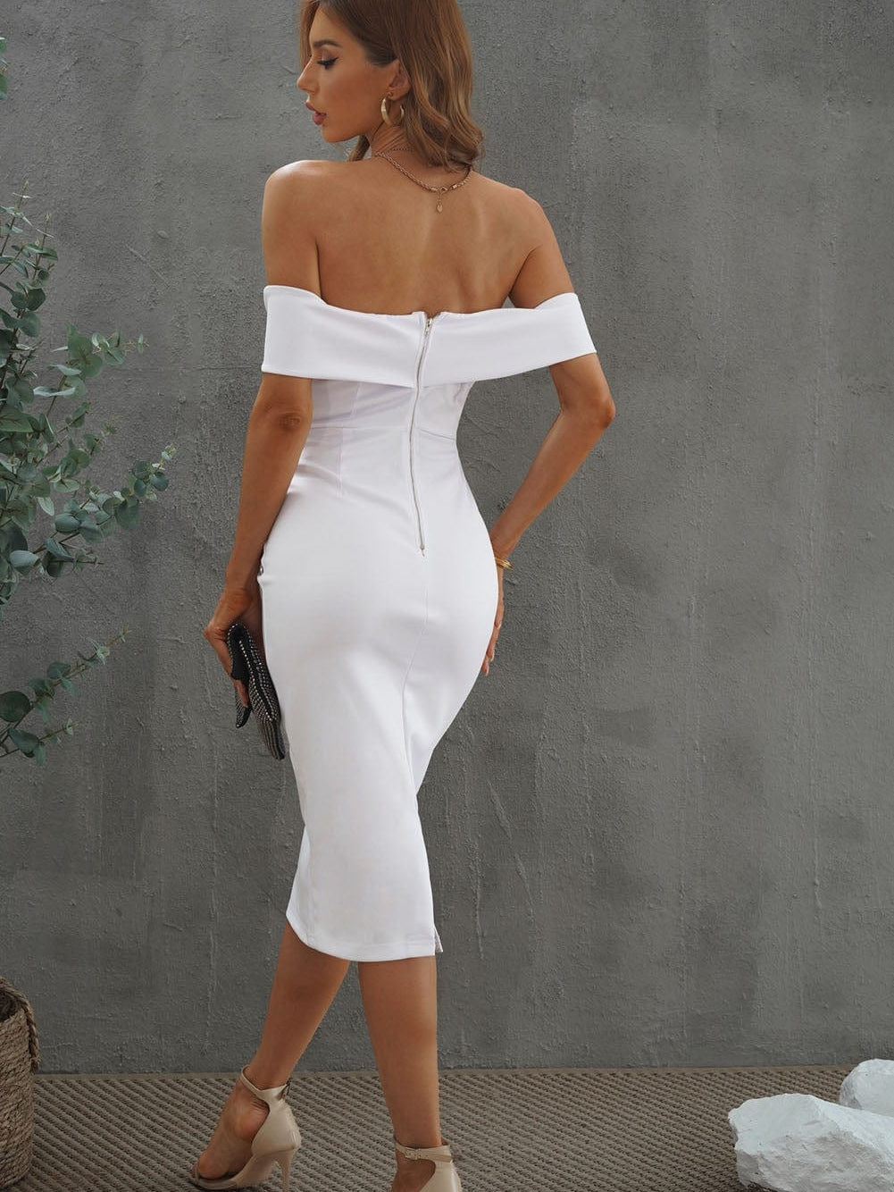 Chic White Bardot Style Bodycon Dress