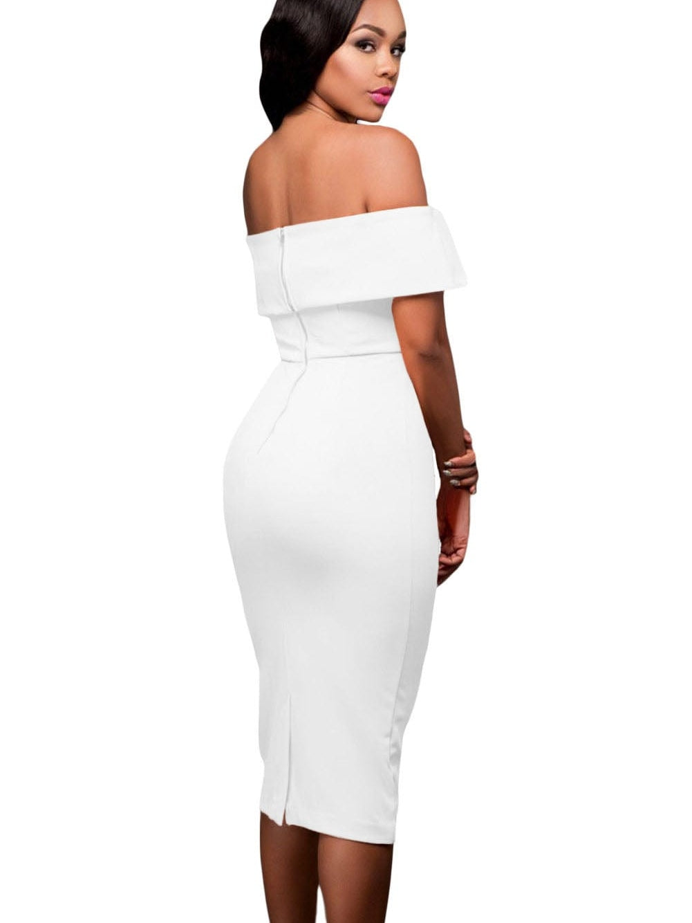 Chic White Bardot Style Bodycon Dress