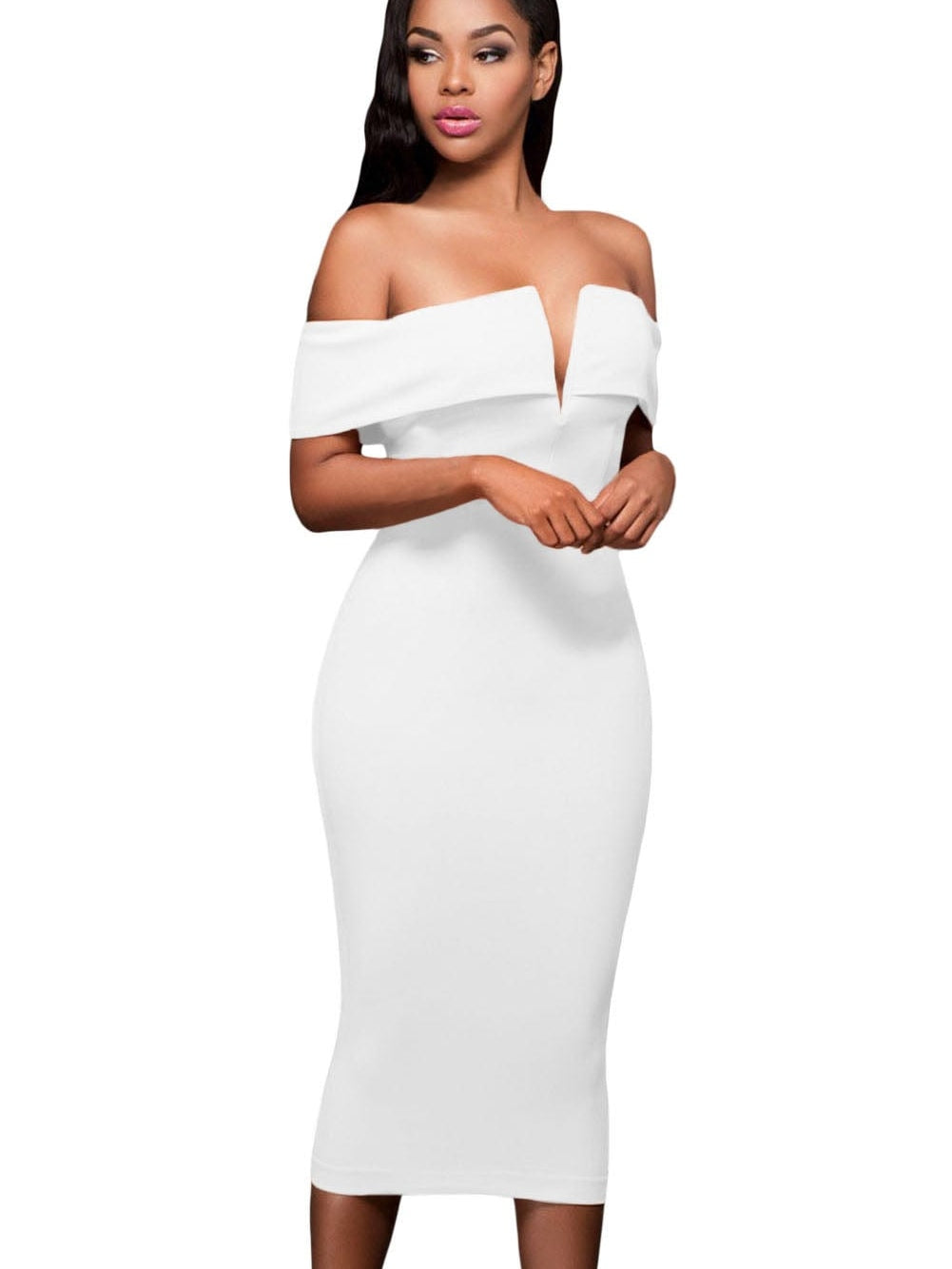 Chic White Bardot Style Bodycon Dress