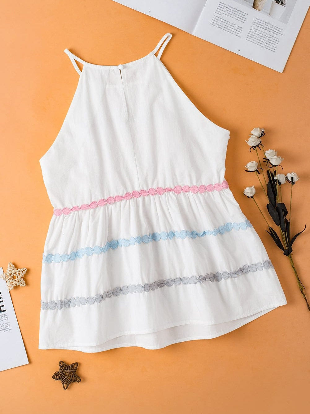 Chic White Peplum Tank Top with Ricrac Detail