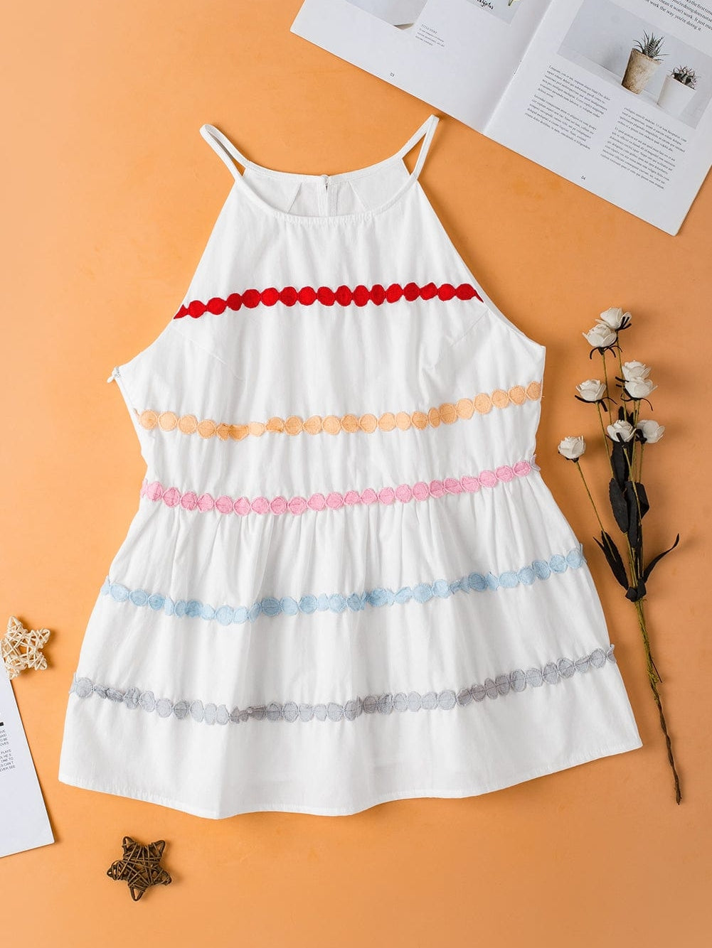 Chic White Peplum Tank Top with Ricrac Detail