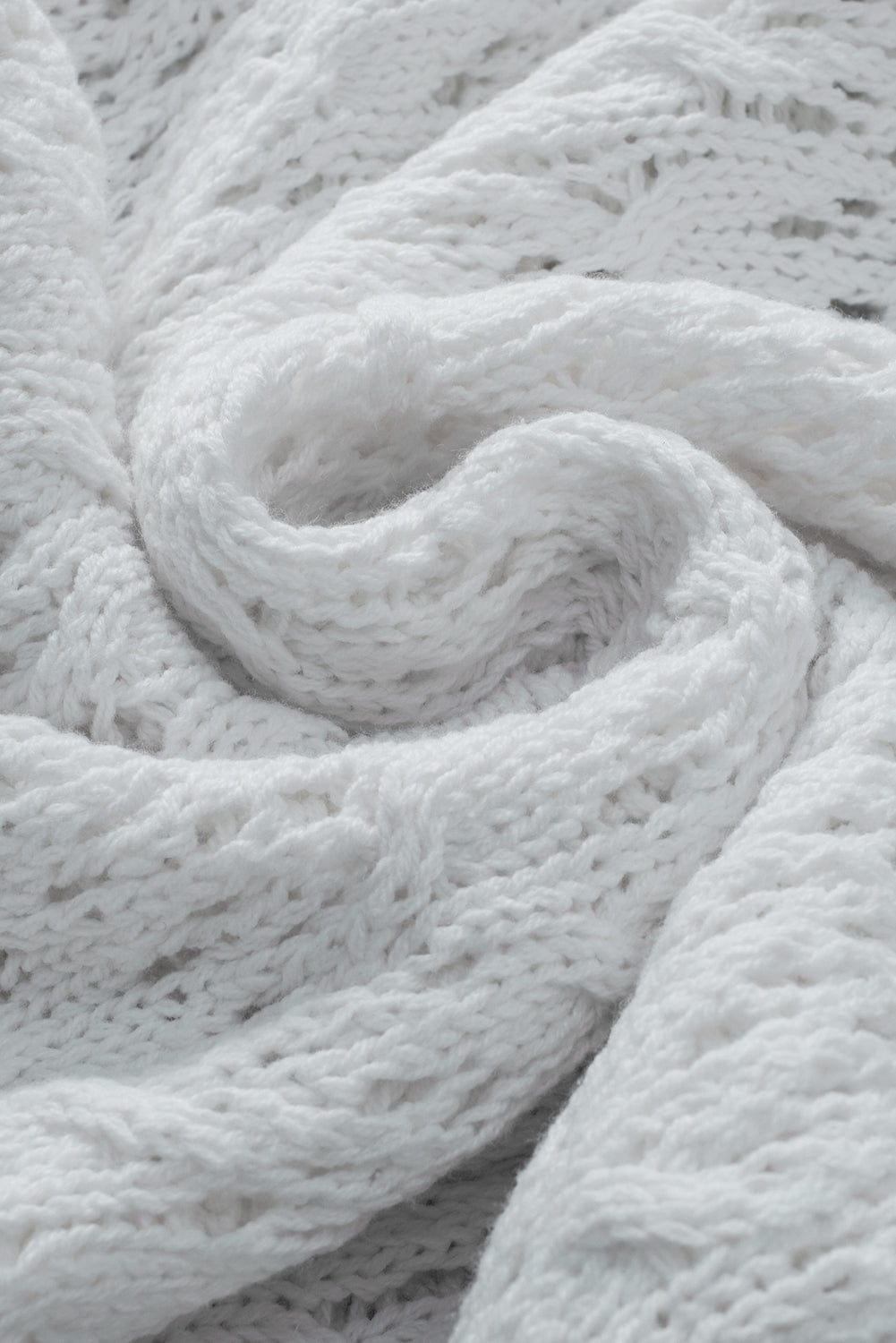 Chic White Pointelle Knit Half Sleeve Sweater